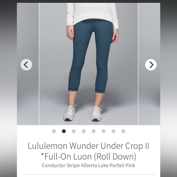 Lululemon- WunderUnder Crop II FoldOver- Conductor Pin Stripe- Sz 8- Blue & Pink - Picture 3 of 16